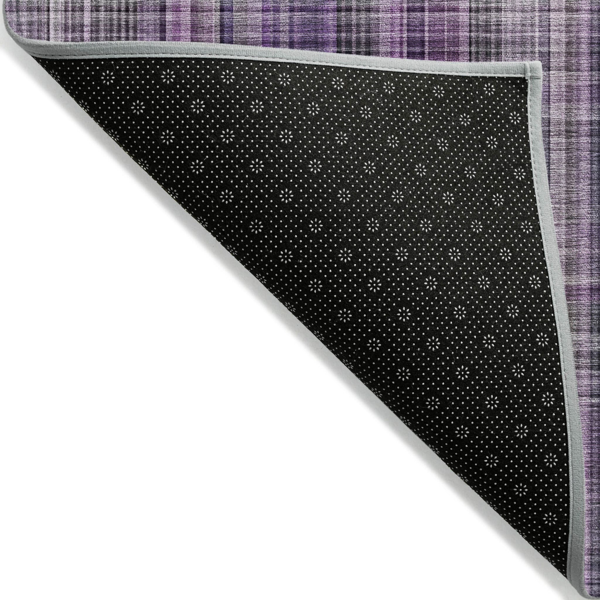 8' X 10' Purple Plaid Washable Non Skid Indoor Outdoor Area Rug