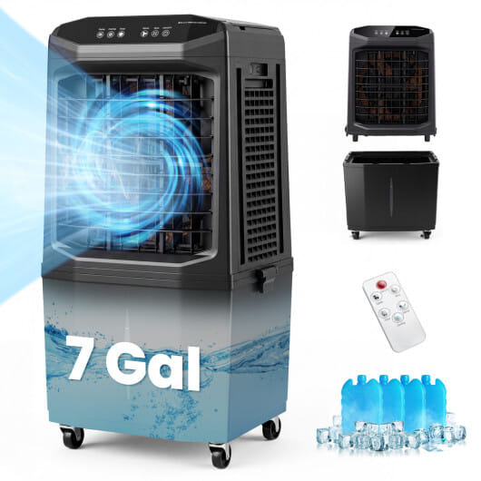 Swamp Cooler 1800 CFM Evaporative Air Cooler with 7 Gal Detachable Water Tank-Black - Color: Black
