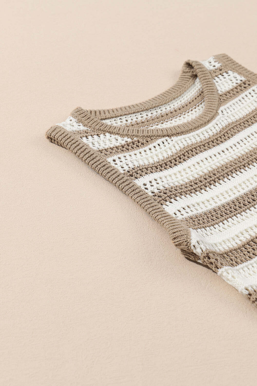 Khaki Stripe Hollowed Knit Sleeveless Sweater Dress