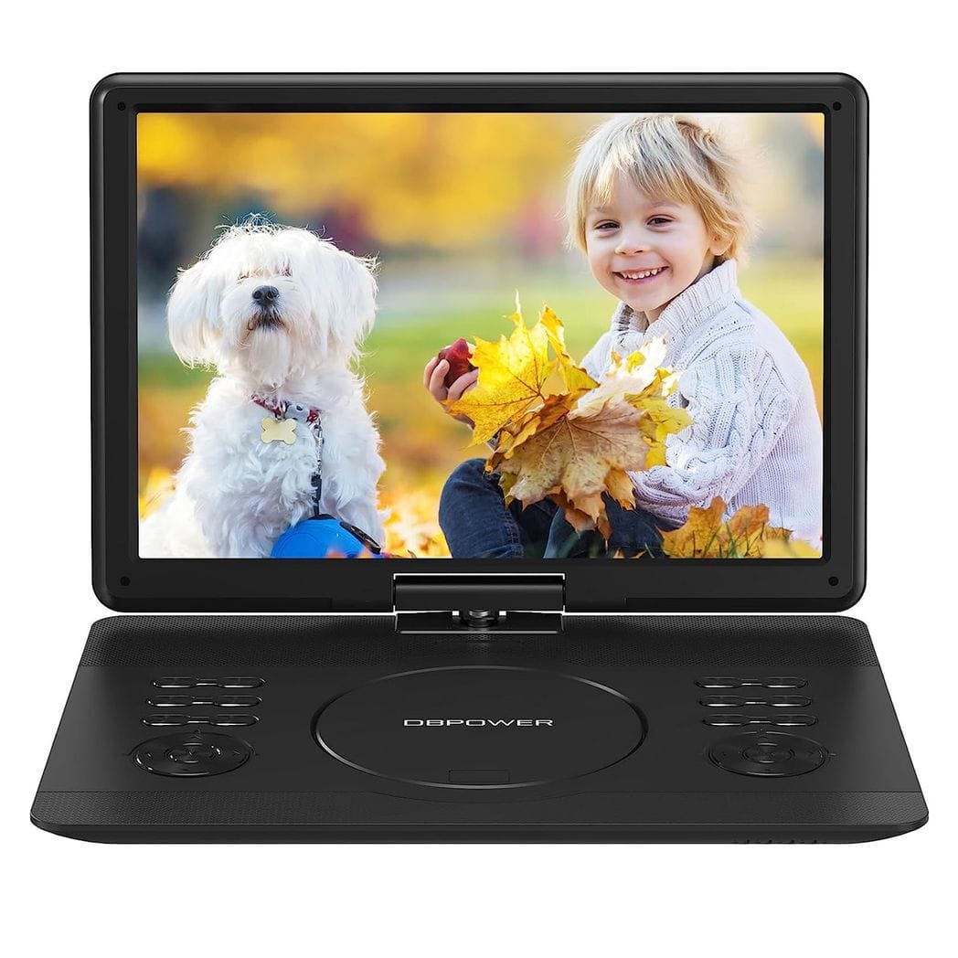 DBPOWER 16.9" Portable DVD Player with 14.1" HD Swivel Large Screen Support DVD/USB/SD Card and Multiple Disc Formats, 5000mAH Rechargeable Battery, Sync TV/Projector High Volume Speaker NS-158, Black