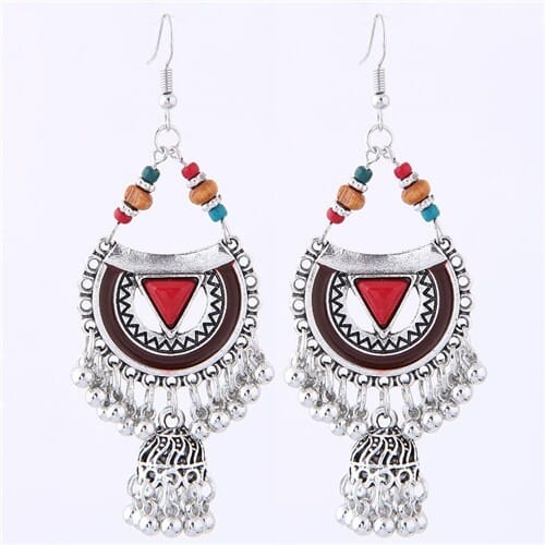 Oil-spot Glazed Folk Style Arch with Bells Tassel Design High Fashion Women Earrings - Red