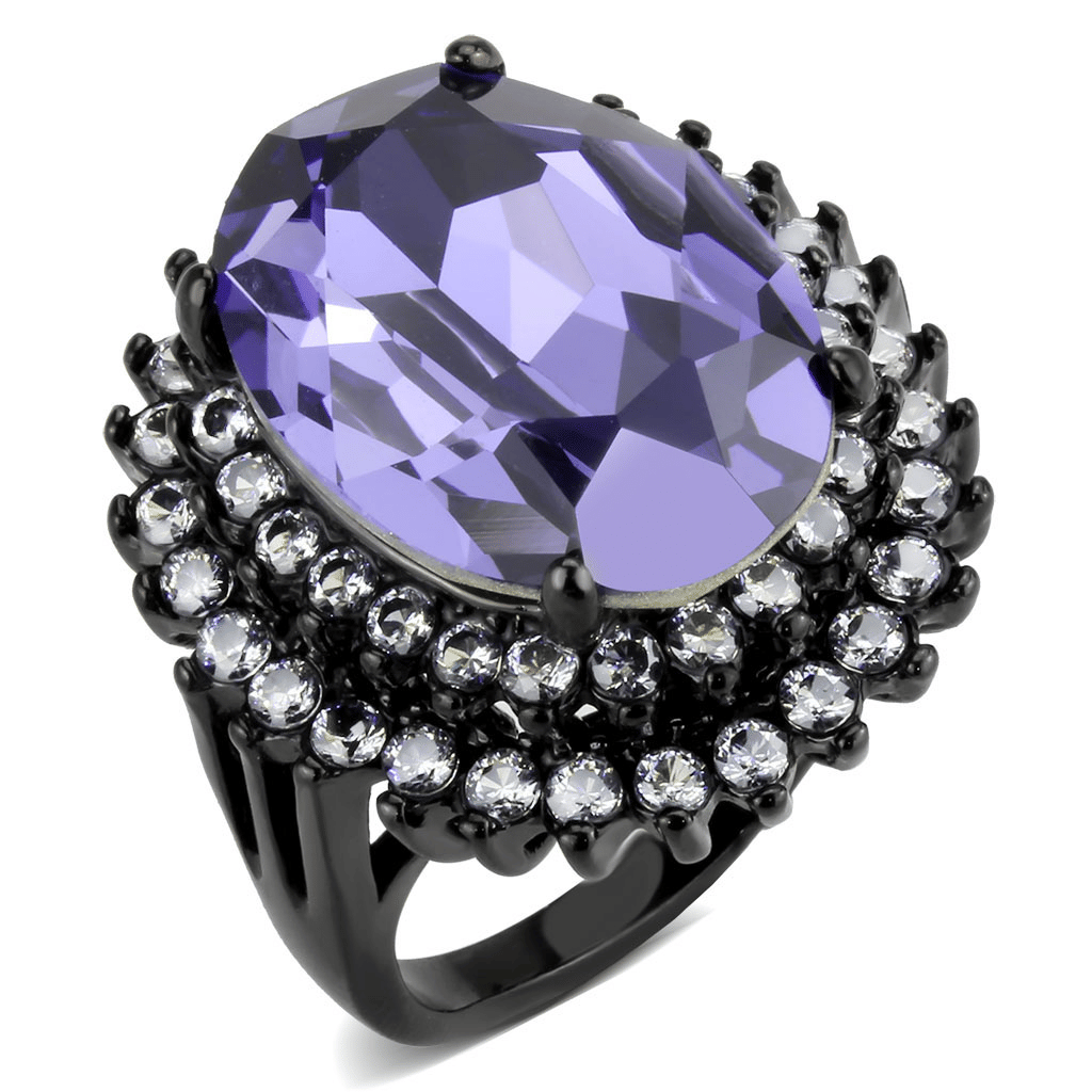 TK3687 - IP Black(Ion Plating) Stainless Steel Ring with Top Grade Crystal in Tanzanite