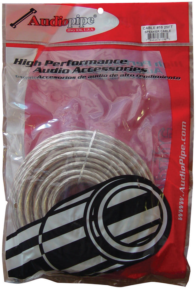 Audiopipe Speaker Wire 10-Gauge 25 Foot Poly Bagged - Clear Insulation