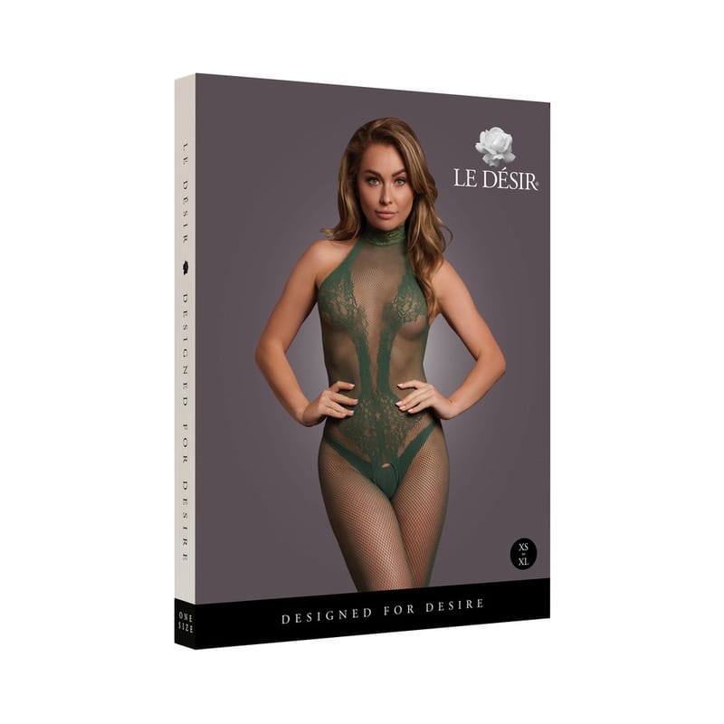 Le Desir Fishnet Lace Bodystock Green OS