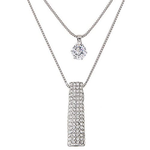 Rhinestone Inlaid Lucky Stick Pendant Two Layers Long Fashion Necklace