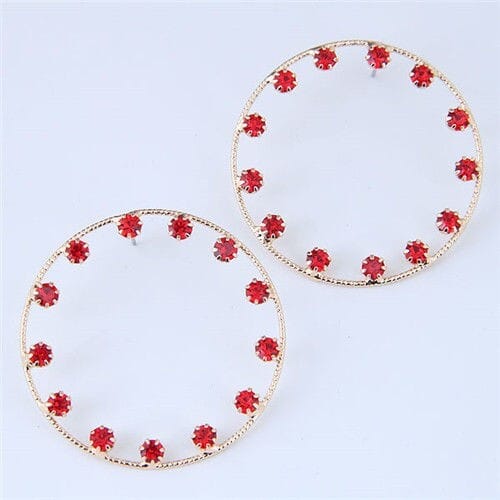 Czech Rhinestone Embellished Hoop Fashion Women Statement Earrings - Red
