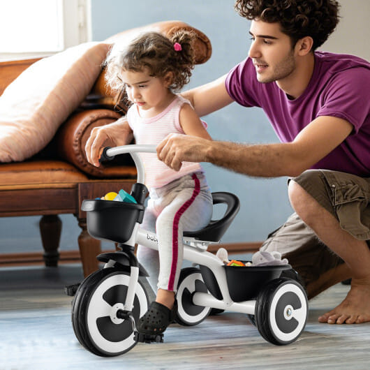 Toddler Tricycle with Adjustable Seat and Storage Baskets for 1.5-5 Years Old-White - Color: White