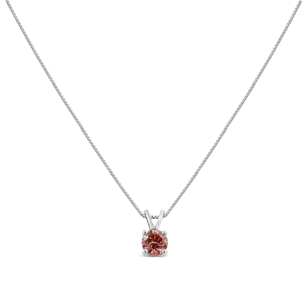 10K White Gold 1/4 Cttw Round Brilliant Cut Lab Grown Pink Diamond 4-Prong Solitaire Pendant Necklace (Pink Color, VS2-SI1 Clarity) 18"