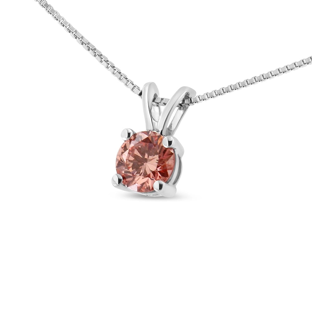 10K White Gold 1/4 Cttw Round Brilliant Cut Lab Grown Pink Diamond 4-Prong Solitaire Pendant Necklace (Pink Color, VS2-SI1 Clarity) 18"