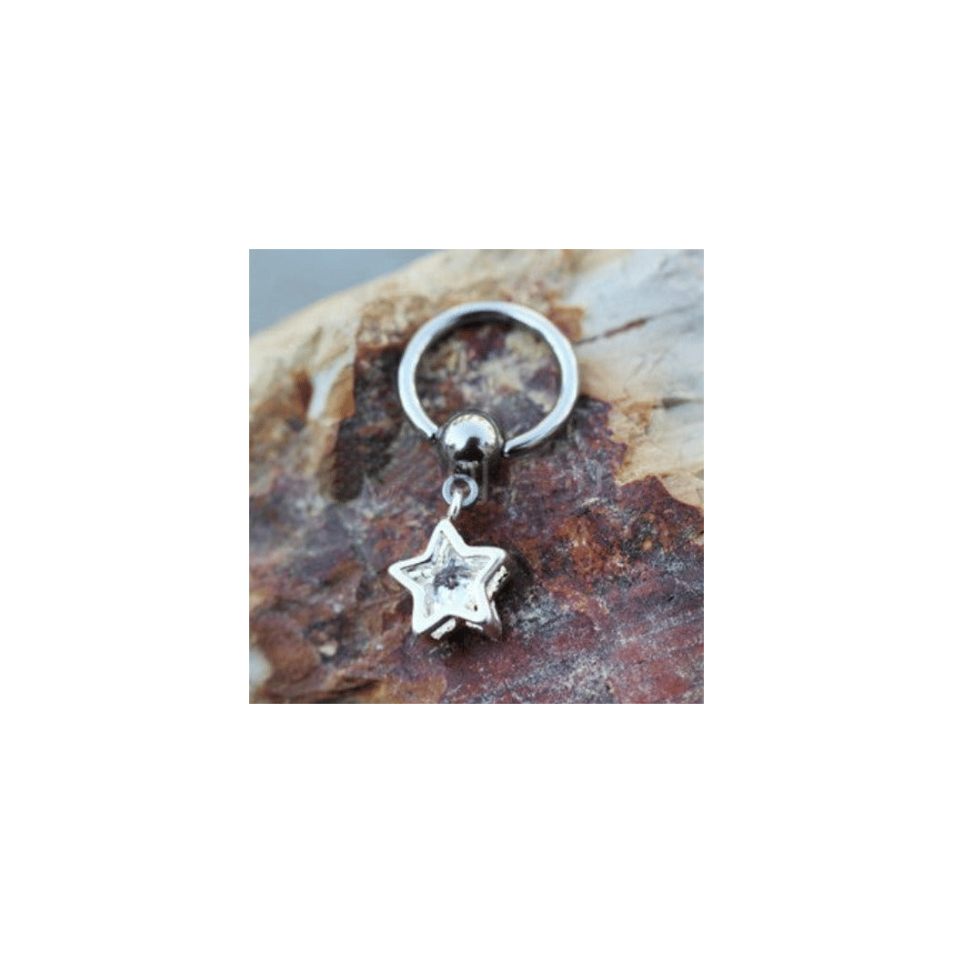 316L Stainless Steel Captive CZ Star Dangle Captive Bead Ring