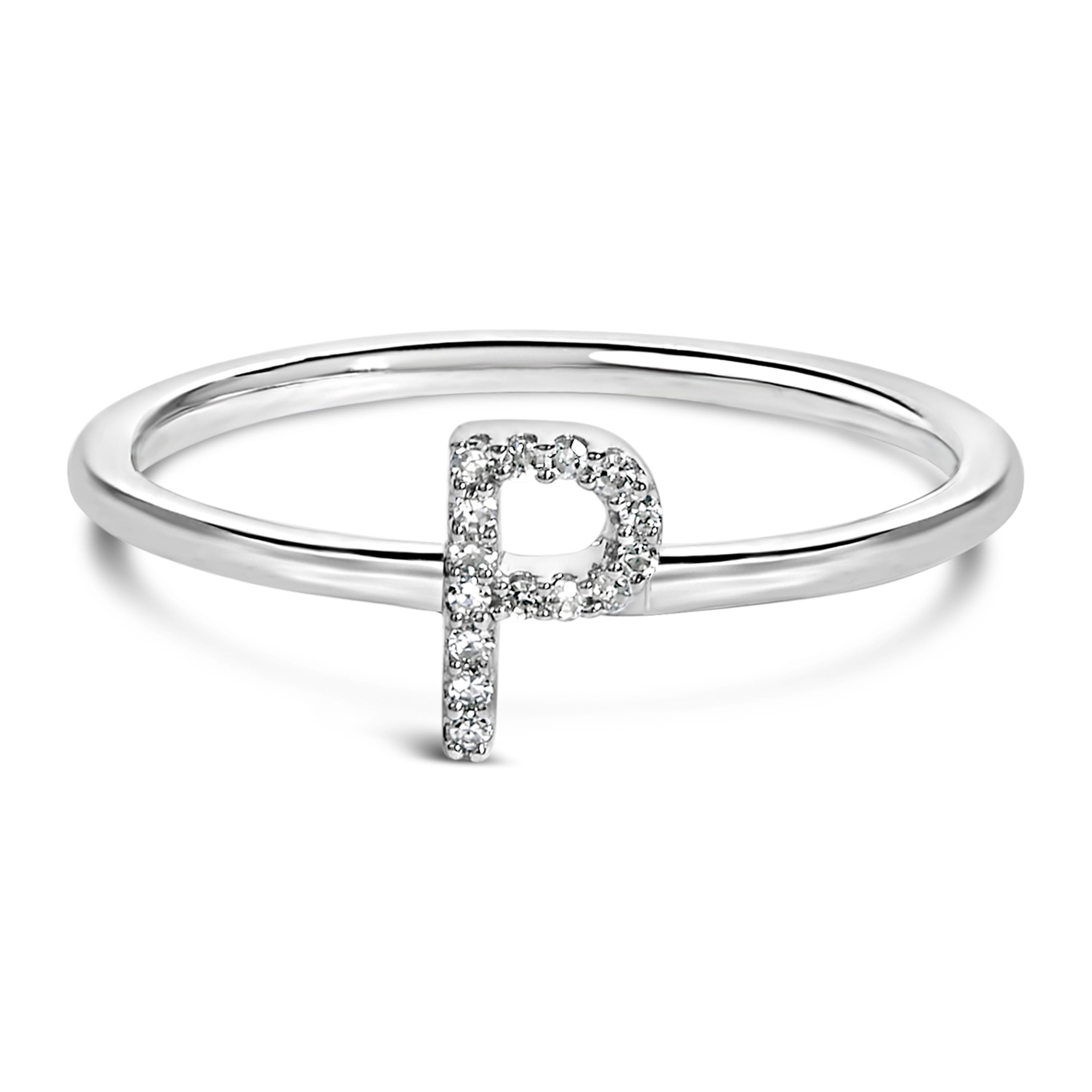 10K White Gold Diamond Accent Initial "P" Ring