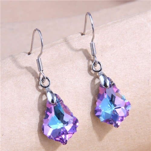 Geometric Waterdrop Design Crystal Fashion Women Wholesale Costume Earrings - Purple
