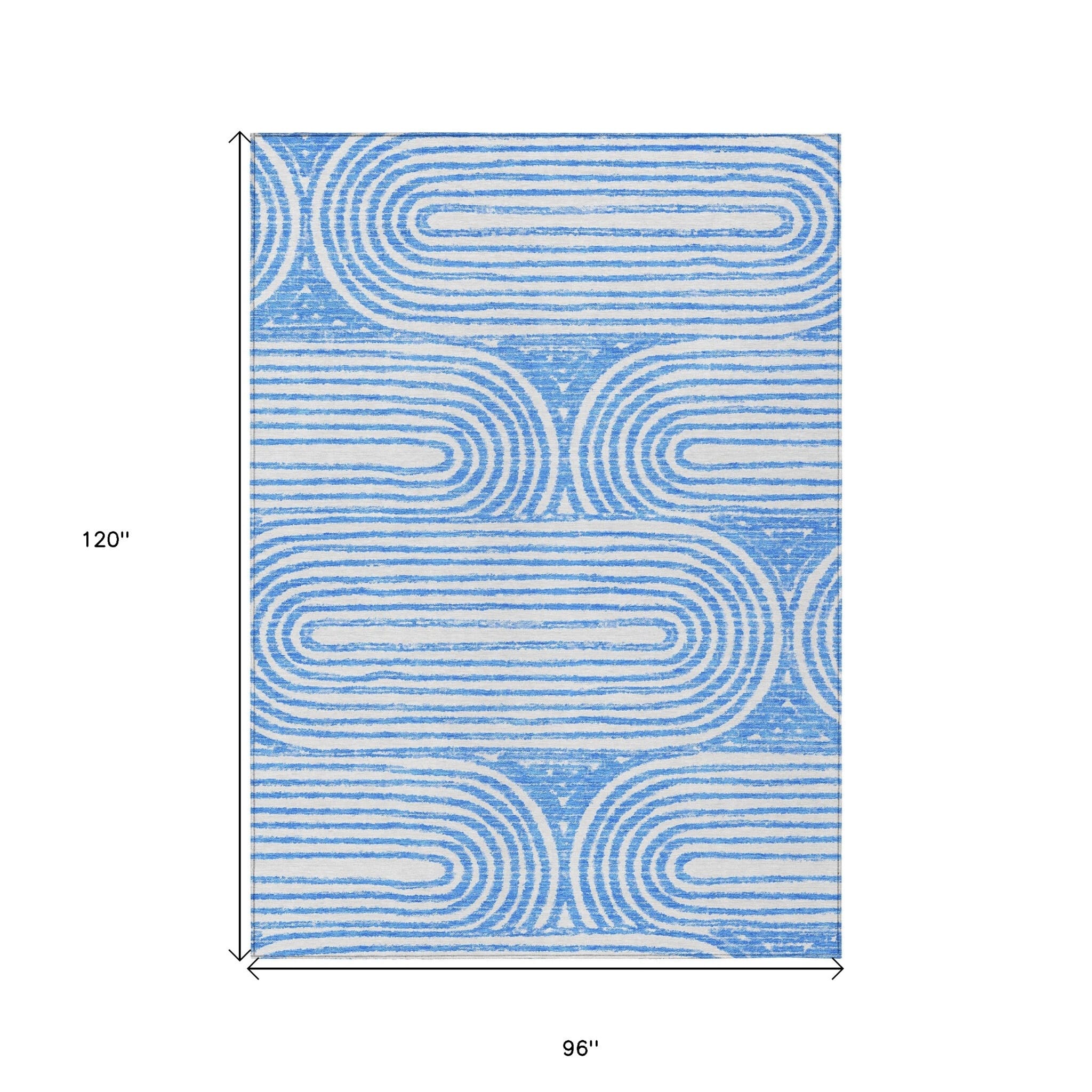 8' X 10' Blue and White Abstract Washable Non Skid Indoor Outdoor Area Rug