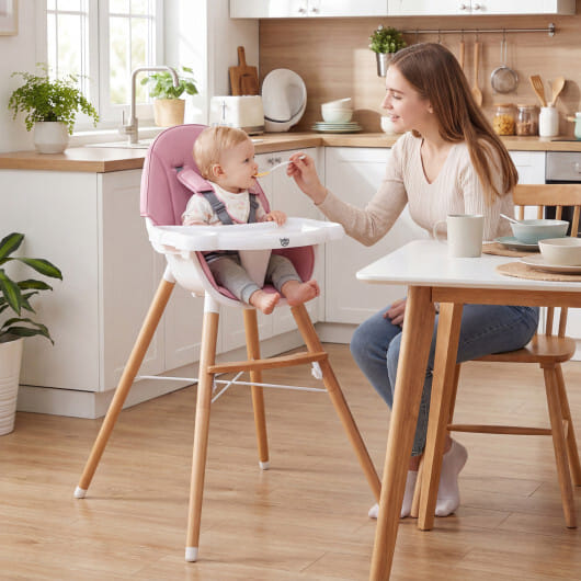Baby High Chair with Dishwasher Safe Tray-Pink - Color: Pink