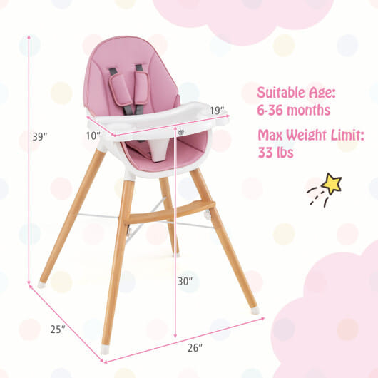 Baby High Chair with Dishwasher Safe Tray-Pink - Color: Pink