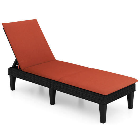 Patio Lounge Chair 3-Position Adjustable Backrest and Cushion-Orange - Color: Orange