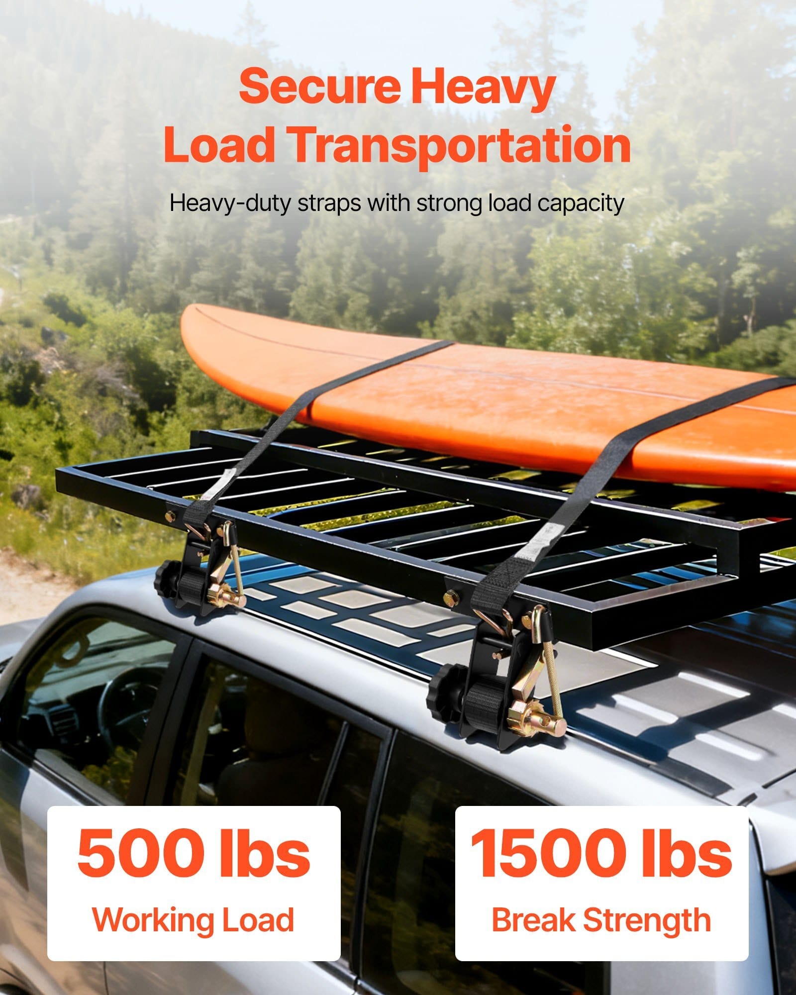 Ladder Rack Ratchet Straps, Black Square Tube Mount, 1.5 in Wide x 7.4 ft Long Black Ladder Rack Straps with Double J-Hooks, 500 lbs Load Heavy Duty, Cargo Buckle Lock Strap (4 Pack)