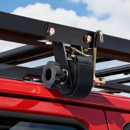Ladder Rack Ratchet Straps, Black Square Tube Mount, 1.5 in Wide x 7.4 ft Long Black Ladder Rack Straps with Double J-Hooks, 500 lbs Load Heavy Duty, Cargo Buckle Lock Strap (4 Pack)