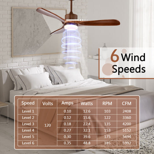 52 Inch Reversible Ceiling Fan with LED Light and Adjustable Temperature-Silver