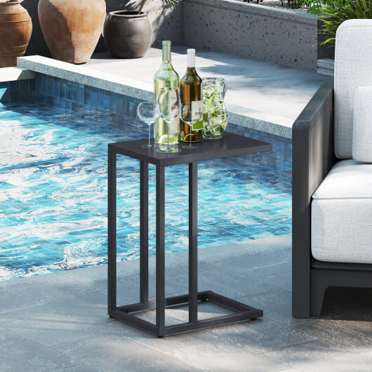 C-Shaped Side Table with Adjustable Foot Pads for Living Room Bedroom-Dark Gray - Color: Dark Gray