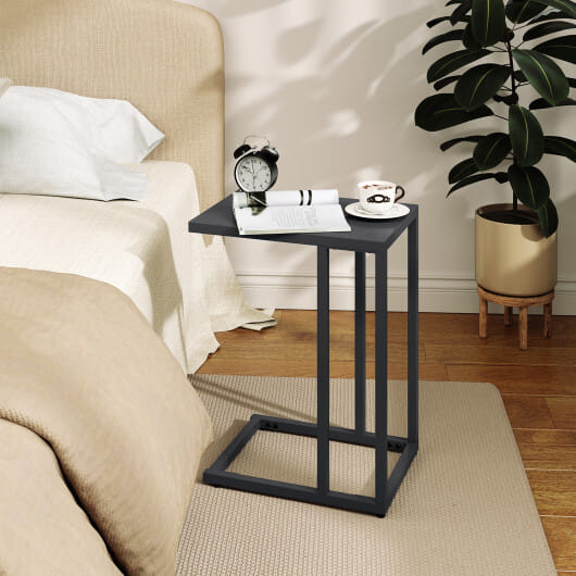 C-Shaped Side Table with Adjustable Foot Pads for Living Room Bedroom-Dark Gray - Color: Dark Gray