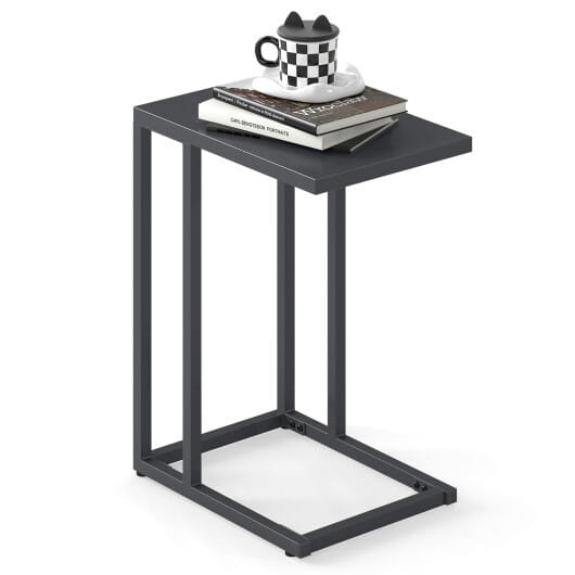 C-Shaped Side Table with Adjustable Foot Pads for Living Room Bedroom-Dark Gray - Color: Dark Gray