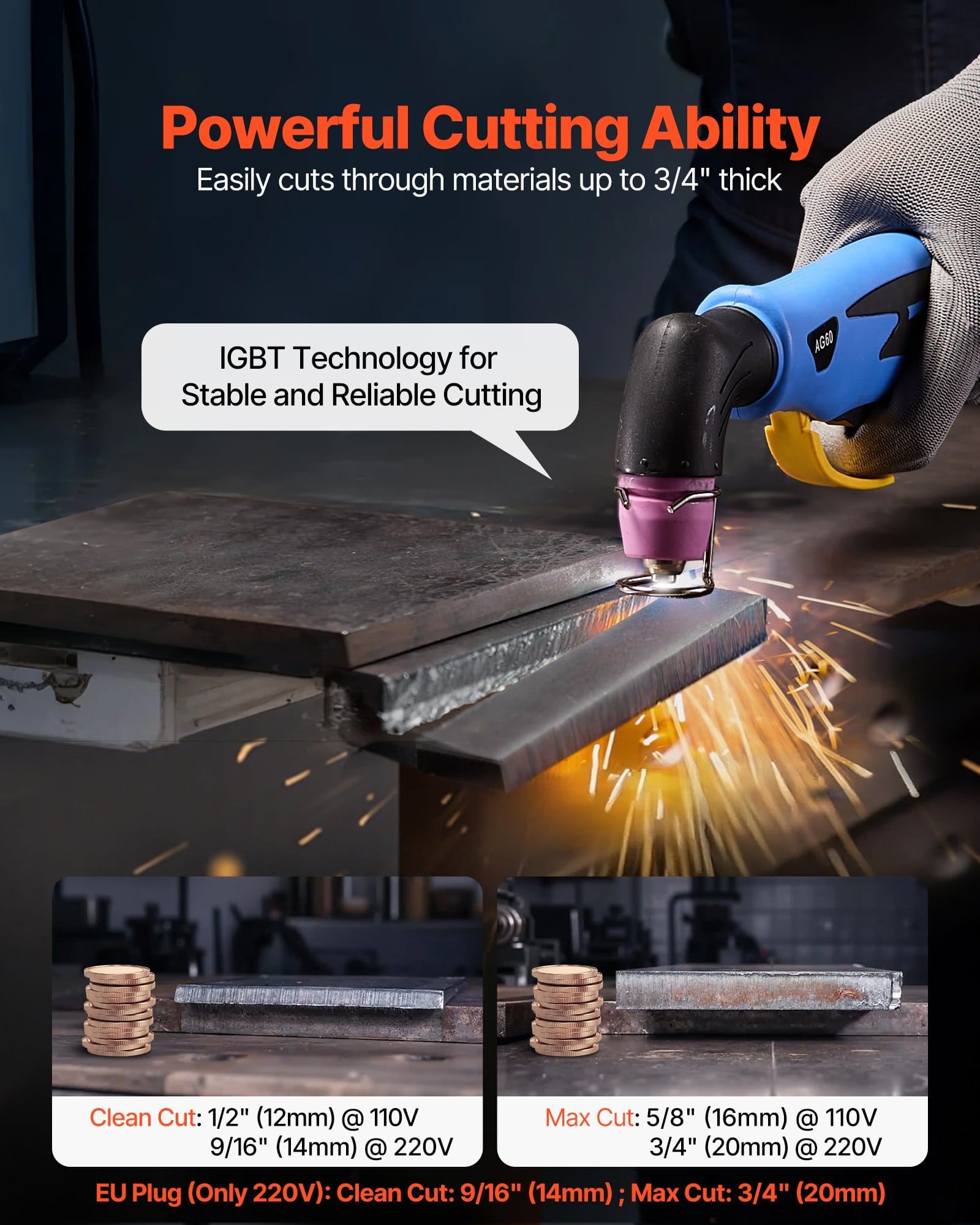 Plasma Cutter, 65A Non-Touch Pilot Arc Plasma Cutting Machine, 110V/220V Dual Voltage Digital Display IGBT Inverter - with 2T/4T Function & Adjustable PA/PT Time for Home Repairs, Workshops