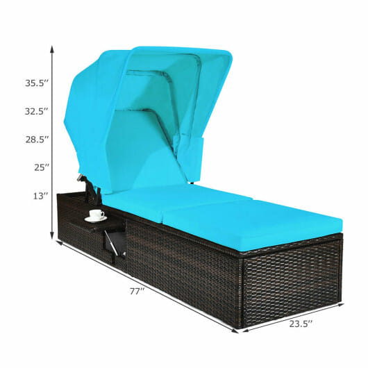 Outdoor Chaise Lounge Chair with Folding Canopy-Turquoise - Color: Turquoise