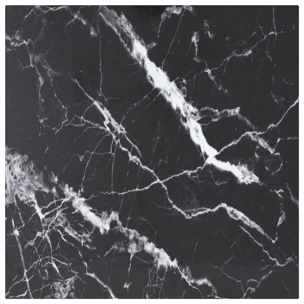 Table Top Black 11.8"x11.8" 0.2" Tempered Glass with Marble Design