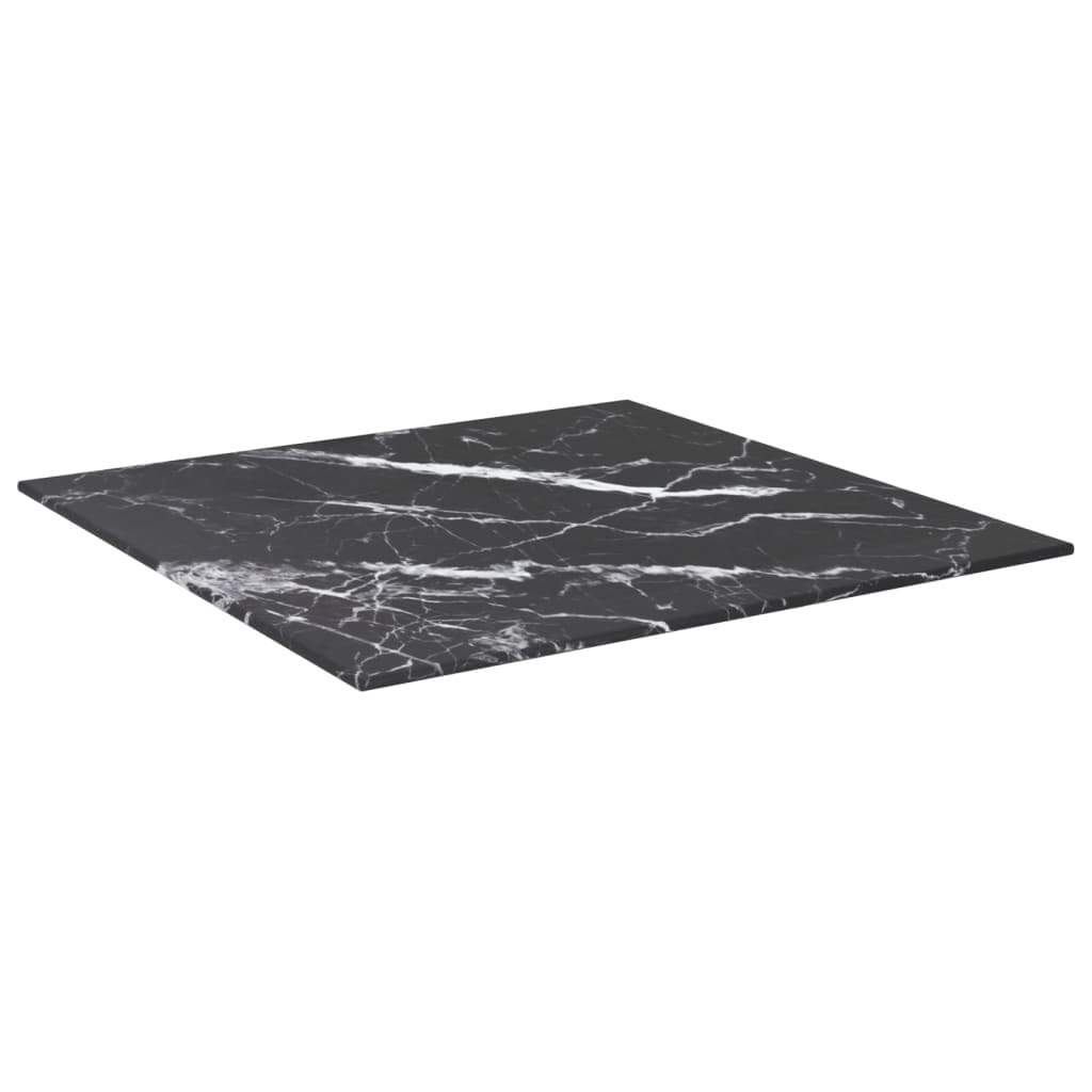 Table Top Black 11.8"x11.8" 0.2" Tempered Glass with Marble Design