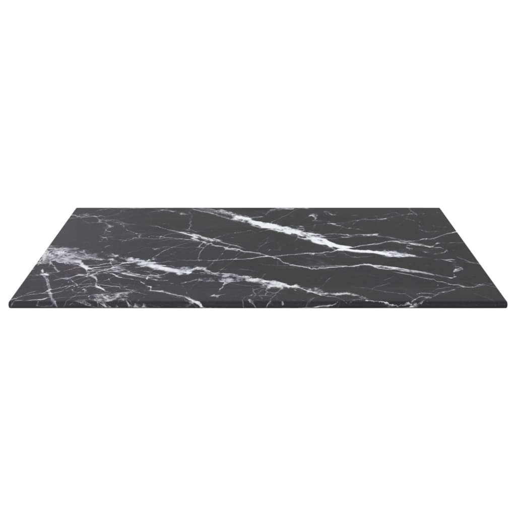 Table Top Black 11.8"x11.8" 0.2" Tempered Glass with Marble Design