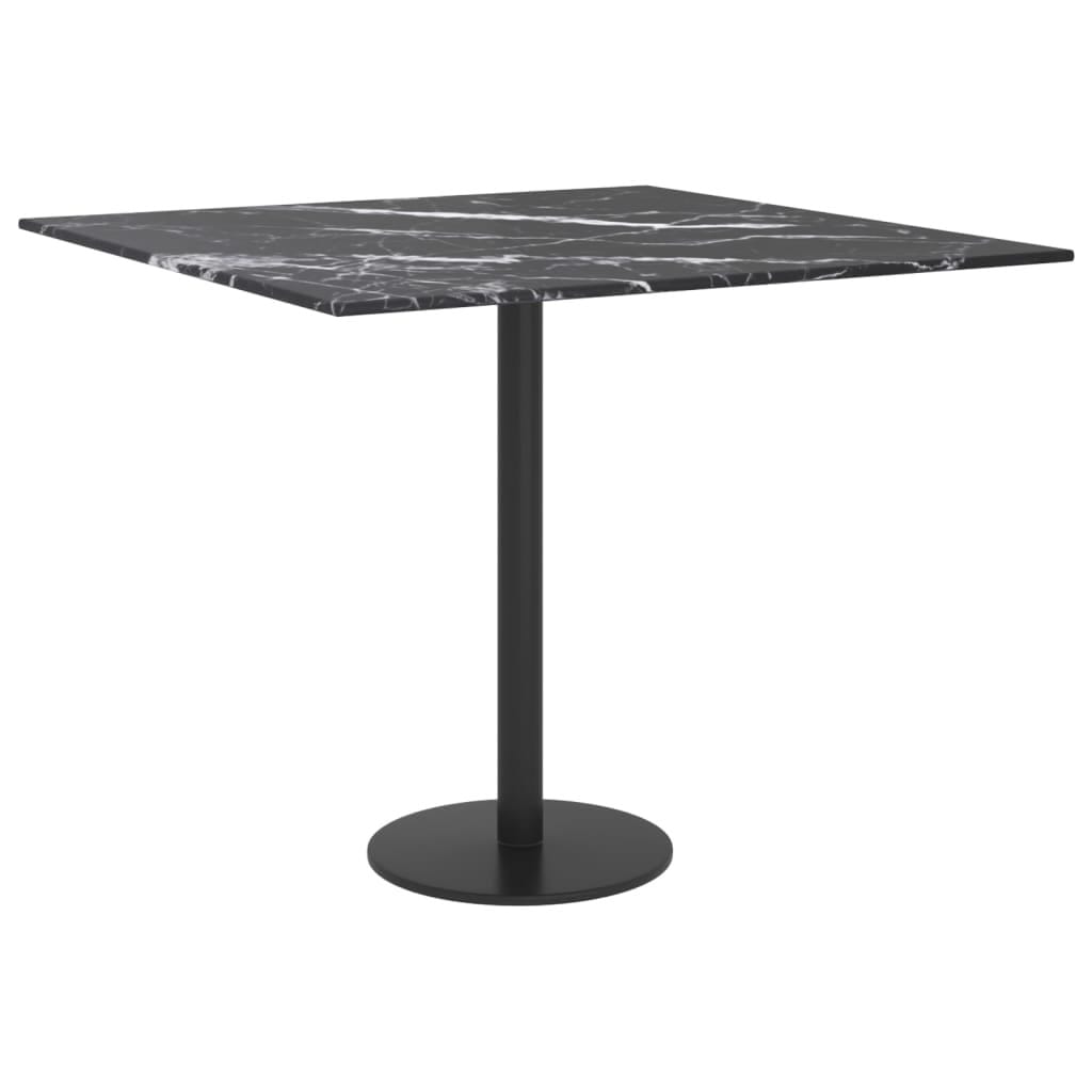 Table Top Black 11.8"x11.8" 0.2" Tempered Glass with Marble Design
