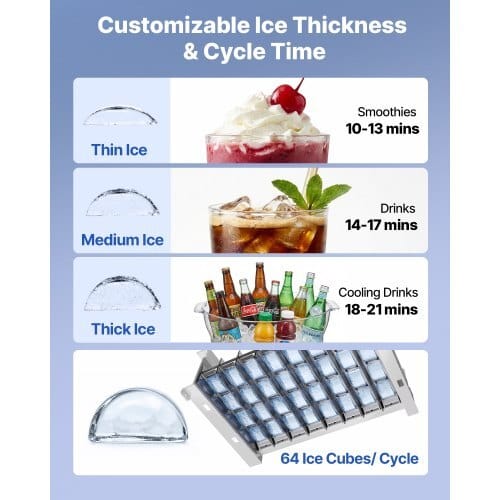 Commercial Ice Maker Machine, 100 lbs/24h with 26 lbs Storage Capacity, Built-in/Freestanding/Under Counter, Stainless Steel Ice Maker with LED Display & Self-Cleaning, for Home Bar Restaurant