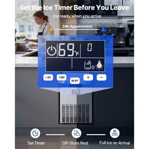 Commercial Ice Maker Machine, 100 lbs/24h with 26 lbs Storage Capacity, Built-in/Freestanding/Under Counter, Stainless Steel Ice Maker with LED Display & Self-Cleaning, for Home Bar Restaurant