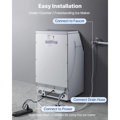 Commercial Ice Maker Machine, 100 lbs/24h with 26 lbs Storage Capacity, Built-in/Freestanding/Under Counter, Stainless Steel Ice Maker with LED Display & Self-Cleaning, for Home Bar Restaurant
