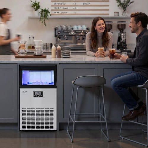 Commercial Ice Maker Machine, 100 lbs/24h with 26 lbs Storage Capacity, Built-in/Freestanding/Under Counter, Stainless Steel Ice Maker with LED Display & Self-Cleaning, for Home Bar Restaurant