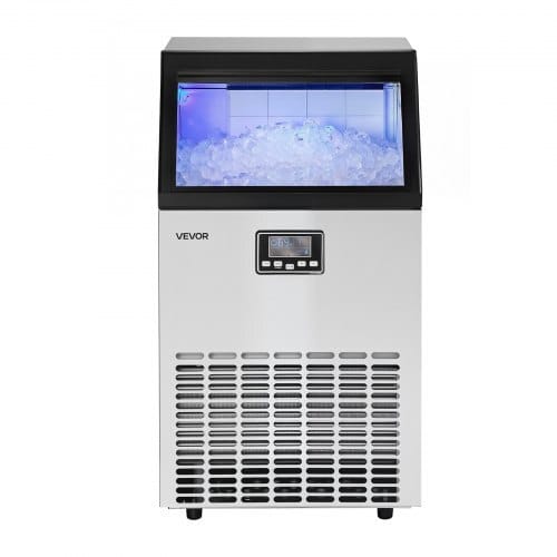 Commercial Ice Maker Machine, 100 lbs/24h with 26 lbs Storage Capacity, Built-in/Freestanding/Under Counter, Stainless Steel Ice Maker with LED Display & Self-Cleaning, for Home Bar Restaurant
