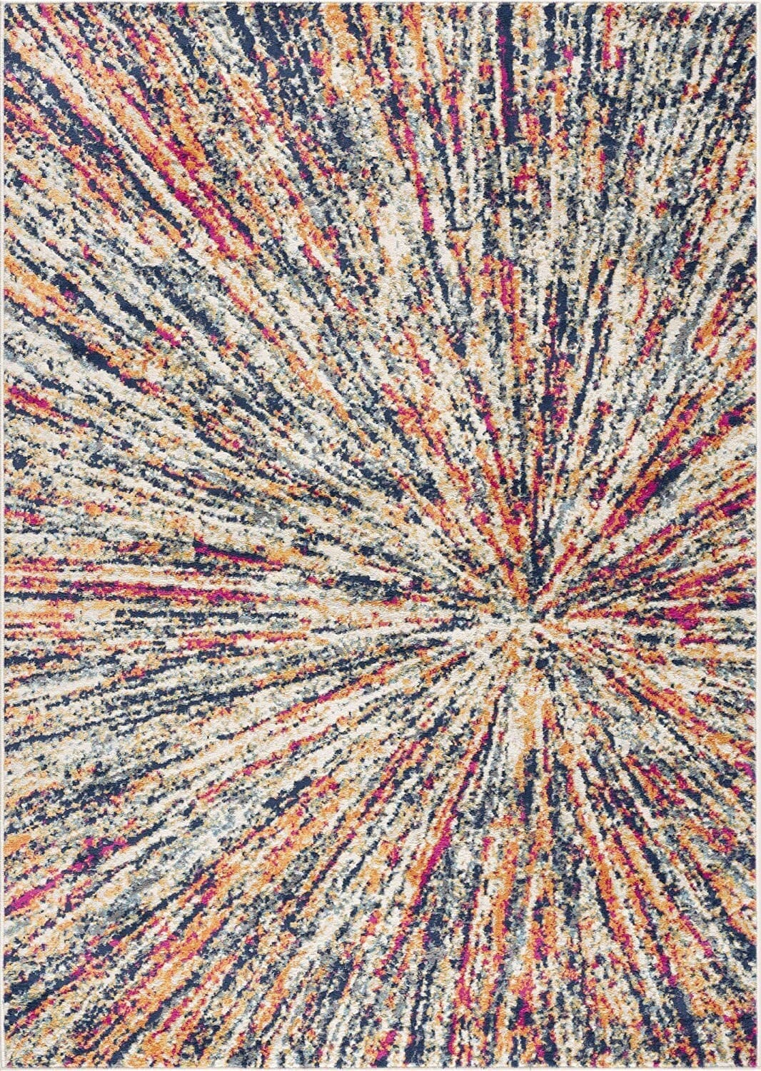 2' X 5' Cream Celestial Burst Abstract Area Rug