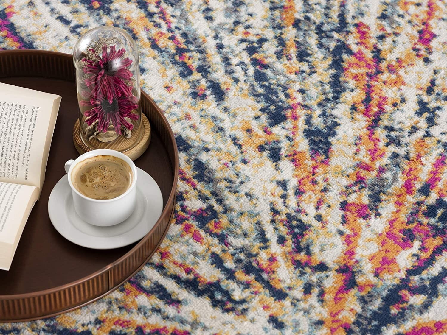 2' X 5' Cream Celestial Burst Abstract Area Rug