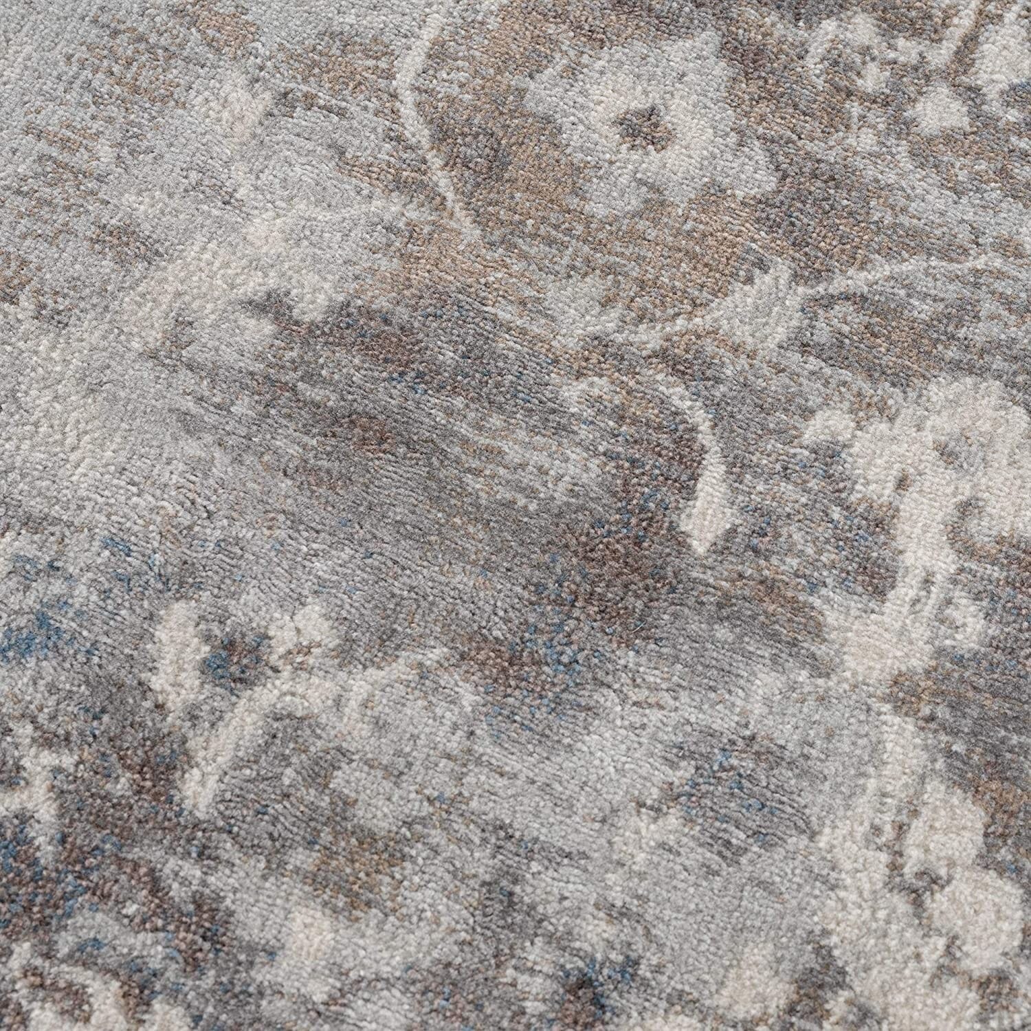 8' X 11' Navy And Beige Distressed Vines Area Rug