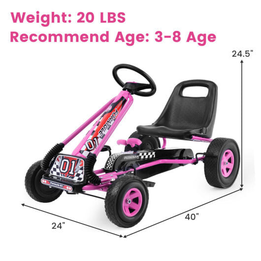 Costway Honeyjoy Go Kart 4 Wheel Pedal Powered Kids Ride On Toy with Adjustable Seat Pink - Color: Pink