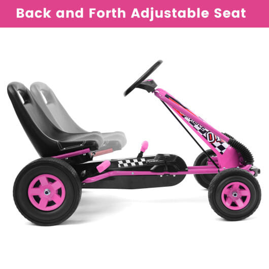 Costway Honeyjoy Go Kart 4 Wheel Pedal Powered Kids Ride On Toy with Adjustable Seat Pink - Color: Pink