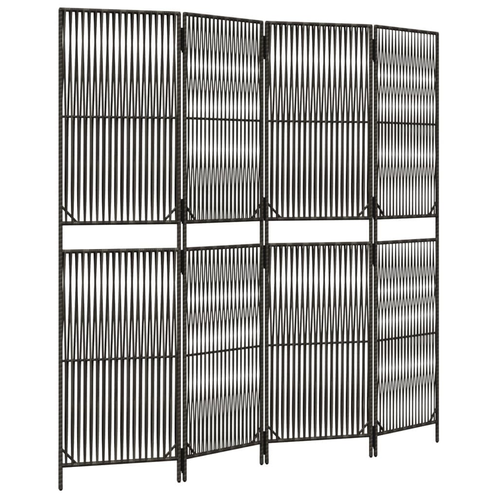 Room Divider 4 Panels Gray Poly Rattan