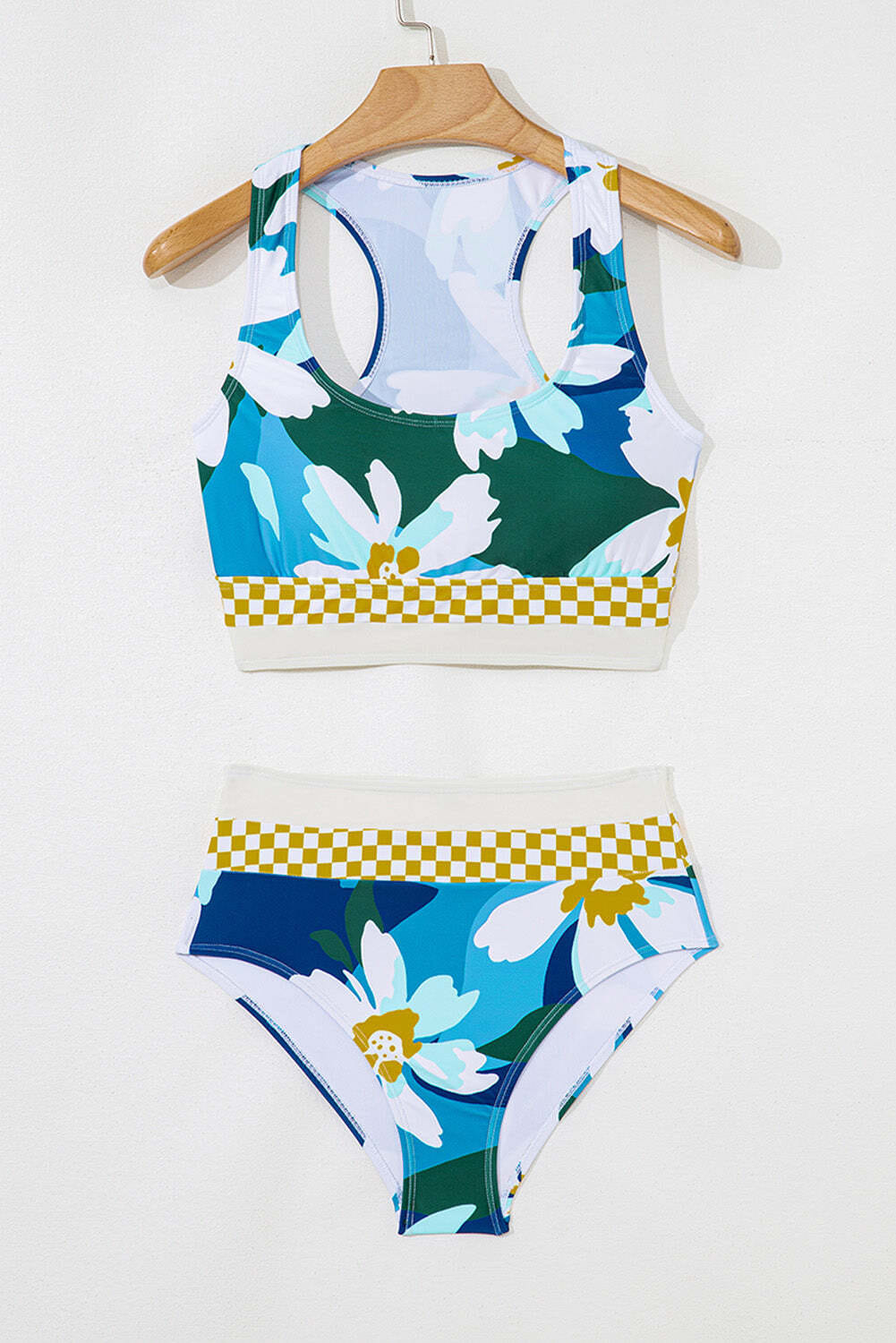 Green Floral Print Racerback Cutout High Waist 2pcs Bikini