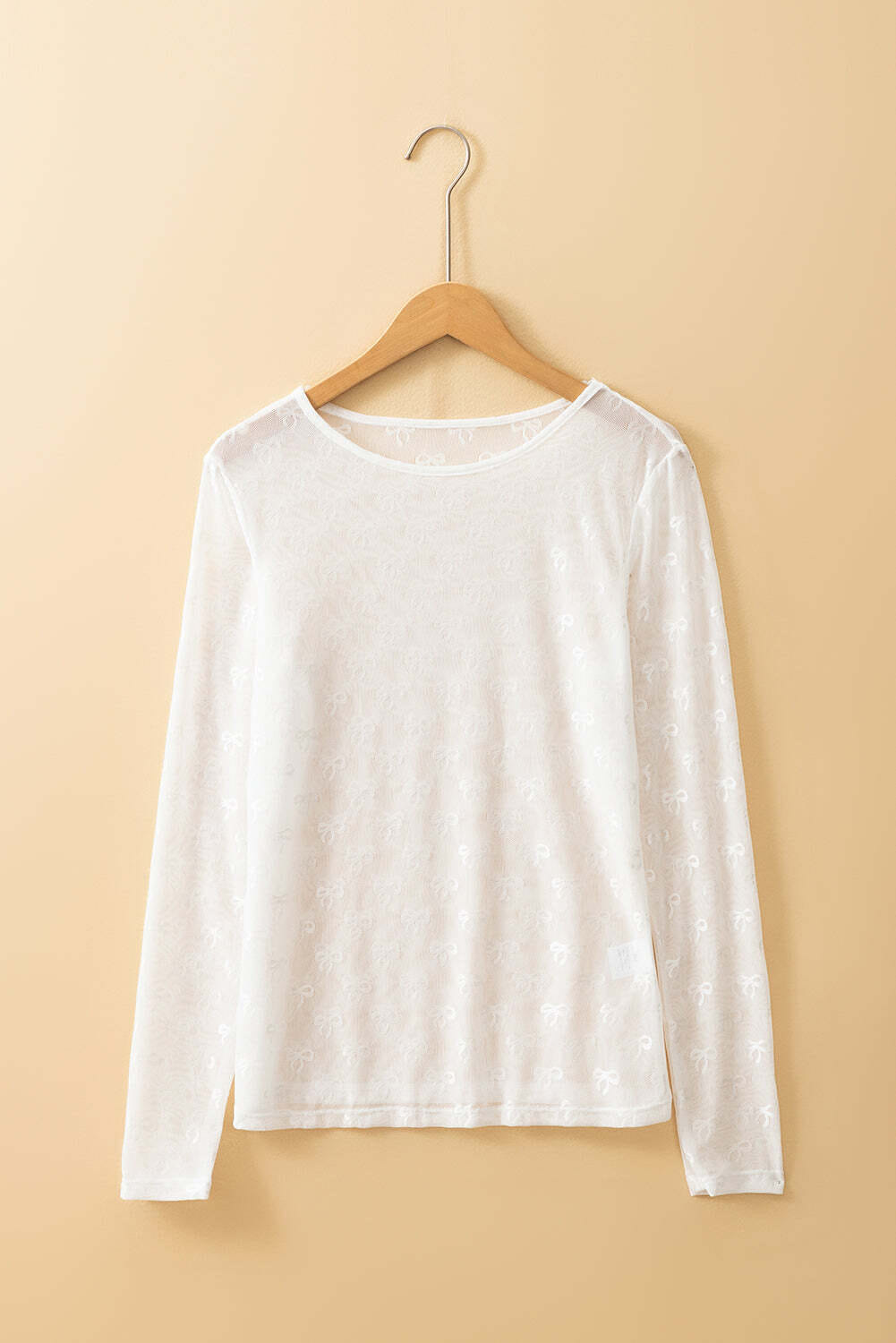 White Mesh Bow Pattern Long Sleeve Top