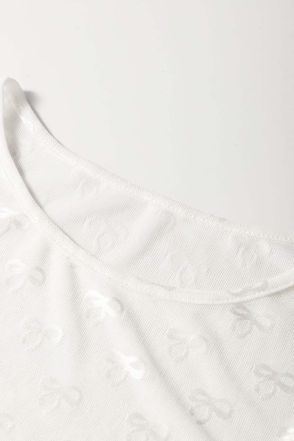 White Mesh Bow Pattern Long Sleeve Top