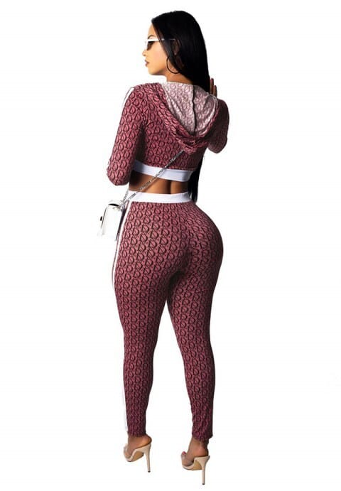Women's Long Sleeve Zip Up Crop Top and Bodycon Long Pants Set