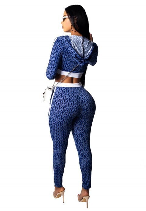 Women's Long Sleeve Zip Up Crop Top and Bodycon Long Pants Set