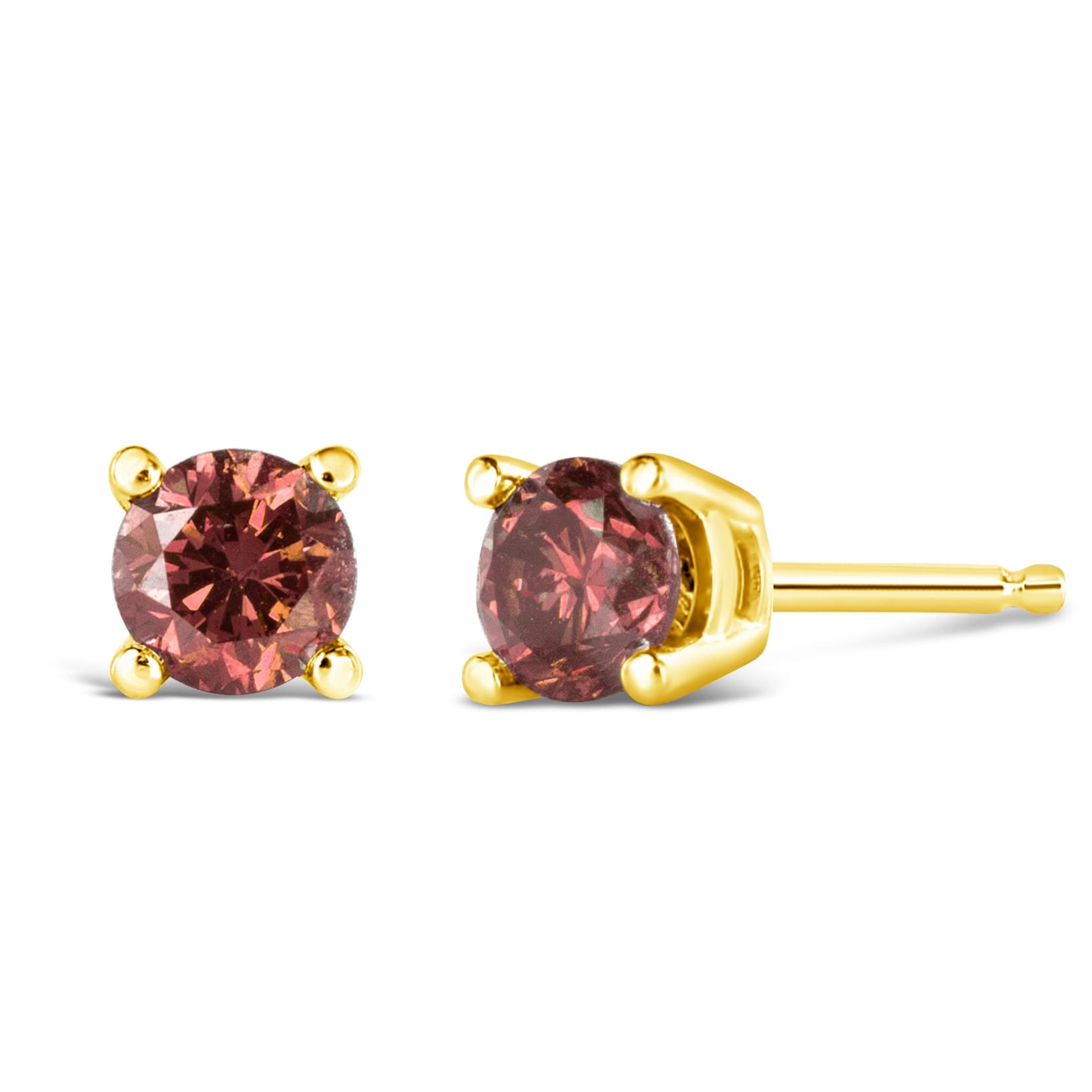 14K Yellow Gold 1/3 Cttw 4-Prong Set Round Brilliant-Cut Pink Diamond Solitaire Stud Earrings (Treated Pink Color, VS2-SI1 Clarity)