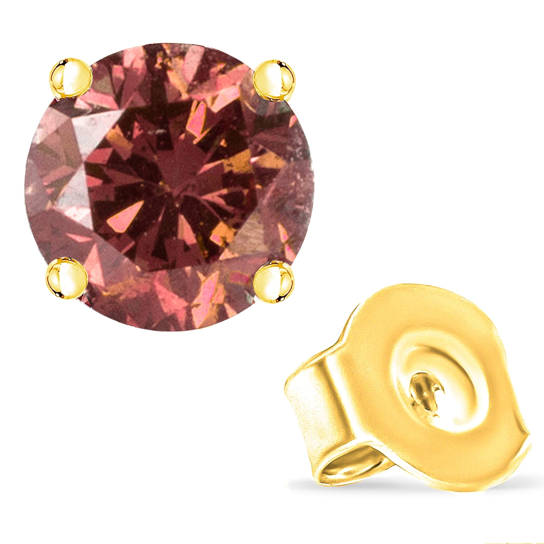 14K Yellow Gold 1/3 Cttw 4-Prong Set Round Brilliant-Cut Pink Diamond Solitaire Stud Earrings (Treated Pink Color, VS2-SI1 Clarity)